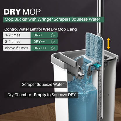 JOYMOOP Wall Mop and Bucket Set, Hands-Free Flat Floor Mop with 3 Washable Microfiber Pads, Wet and Dry Use, Ideal for Home and Commercial Floor Cleaning