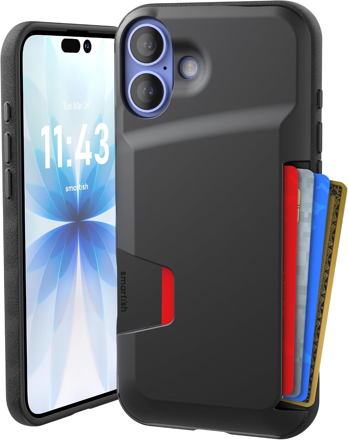 Smartish® iPhone 13 Wallet Case - Wallet Slayer Vol. 1 [Slim + Protective] Credit Card Holder - Drop Tested Hidden Credit Card Slot Cover for Apple iPhone 13 - Black Tie Affair