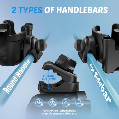 2 Pack Cup Holder for Walker: Stroller Cup Holder with Phone Holder Black