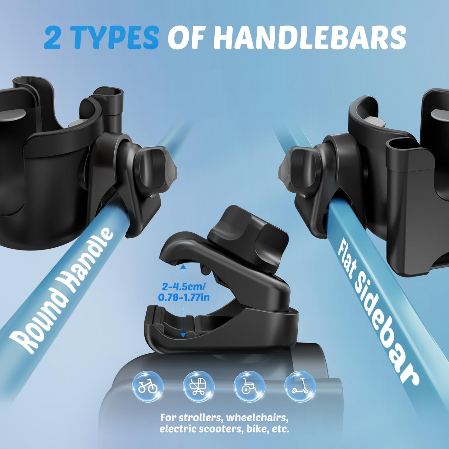 2 Pack Cup Holder for Walker: Stroller Cup Holder with Phone Holder Black