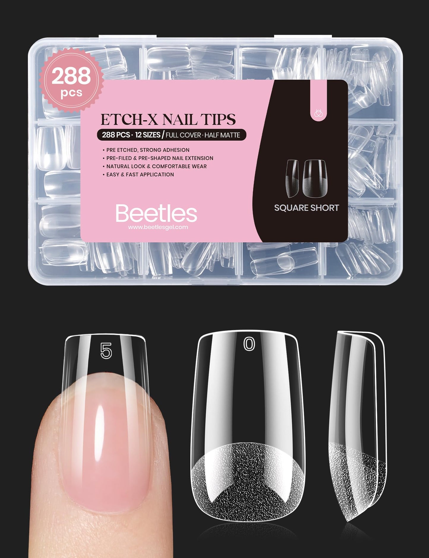 Beetles Soft Gel Nail Tips Short Almond 288pcs in 12 Sizes Etch-X