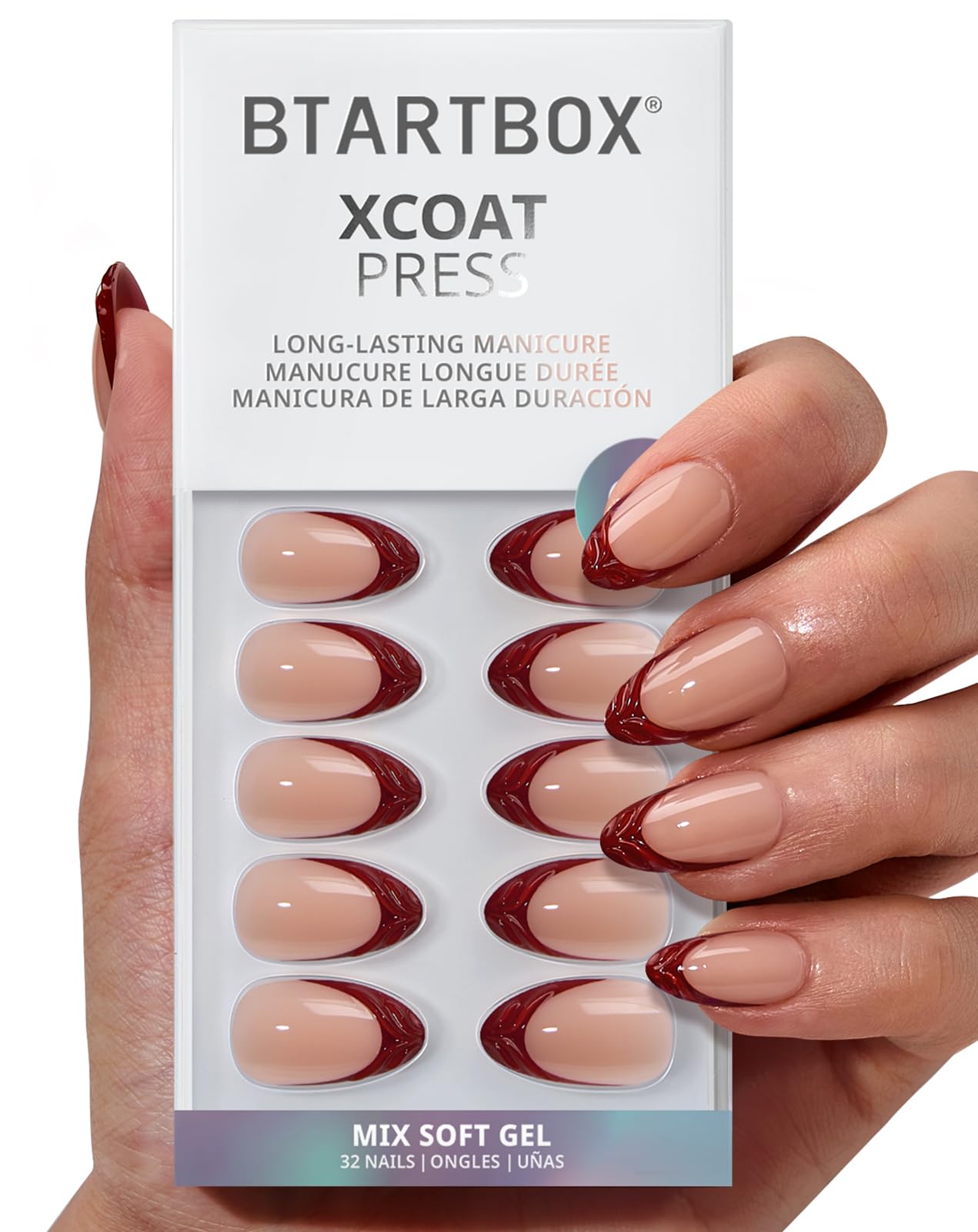 BTArtbox Press On Nails, Cream Puff, Short Almond, Ombre Off White, 32Ct