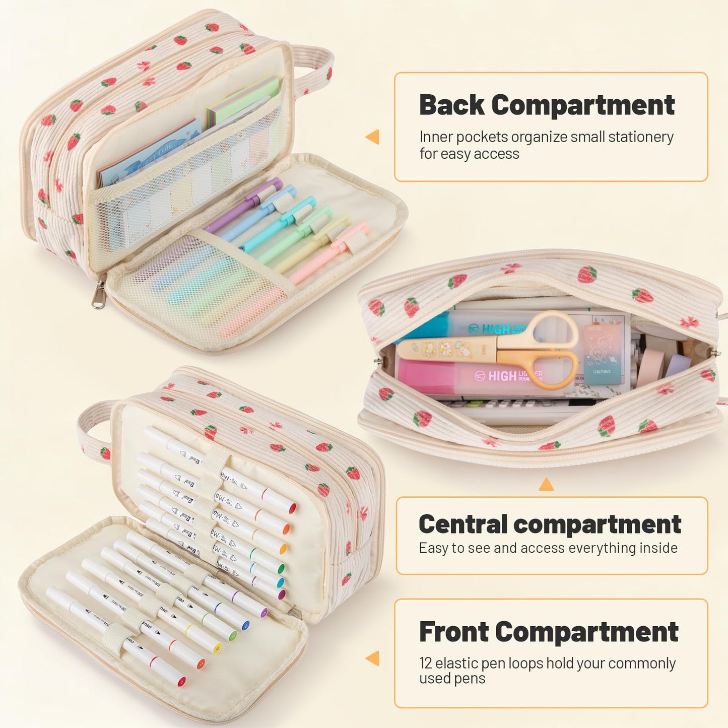 Cute Big Pencil Case Pouch Bag with Handle for Teen Girls Boy Gift