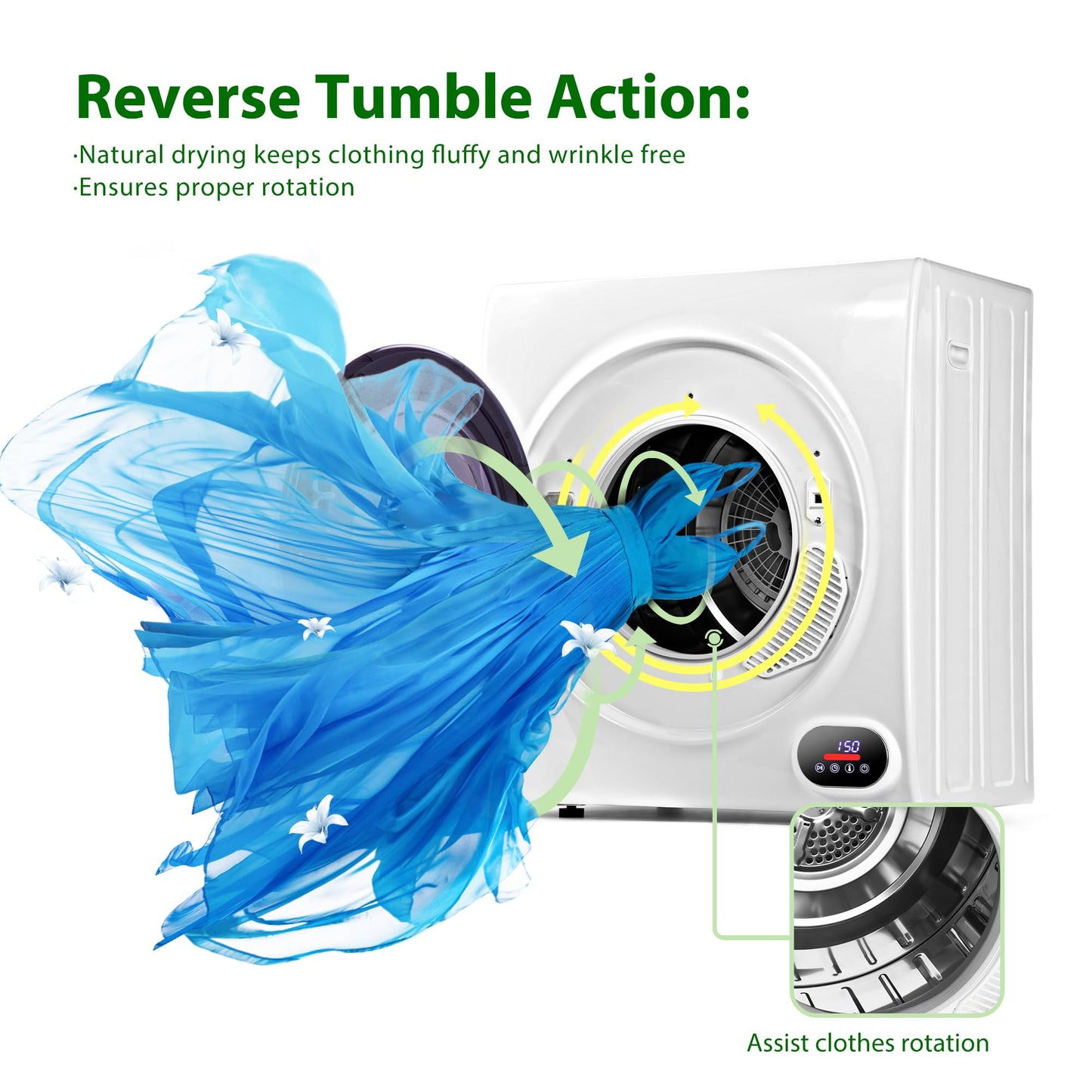 Euhomy Portable Clothes Dryer for Laundry, 1.5 Cu. Ft. Small Portable Dryers for Clothes, 120V Electric Dryer with Stainless Steel Drum, 850W Dryer Machine for Apartments, White