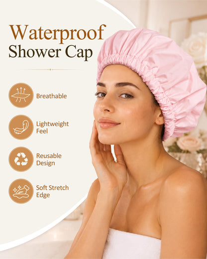 Edoneery Shower Caps for Women Reusable Waterproof, Shower Hair Cap