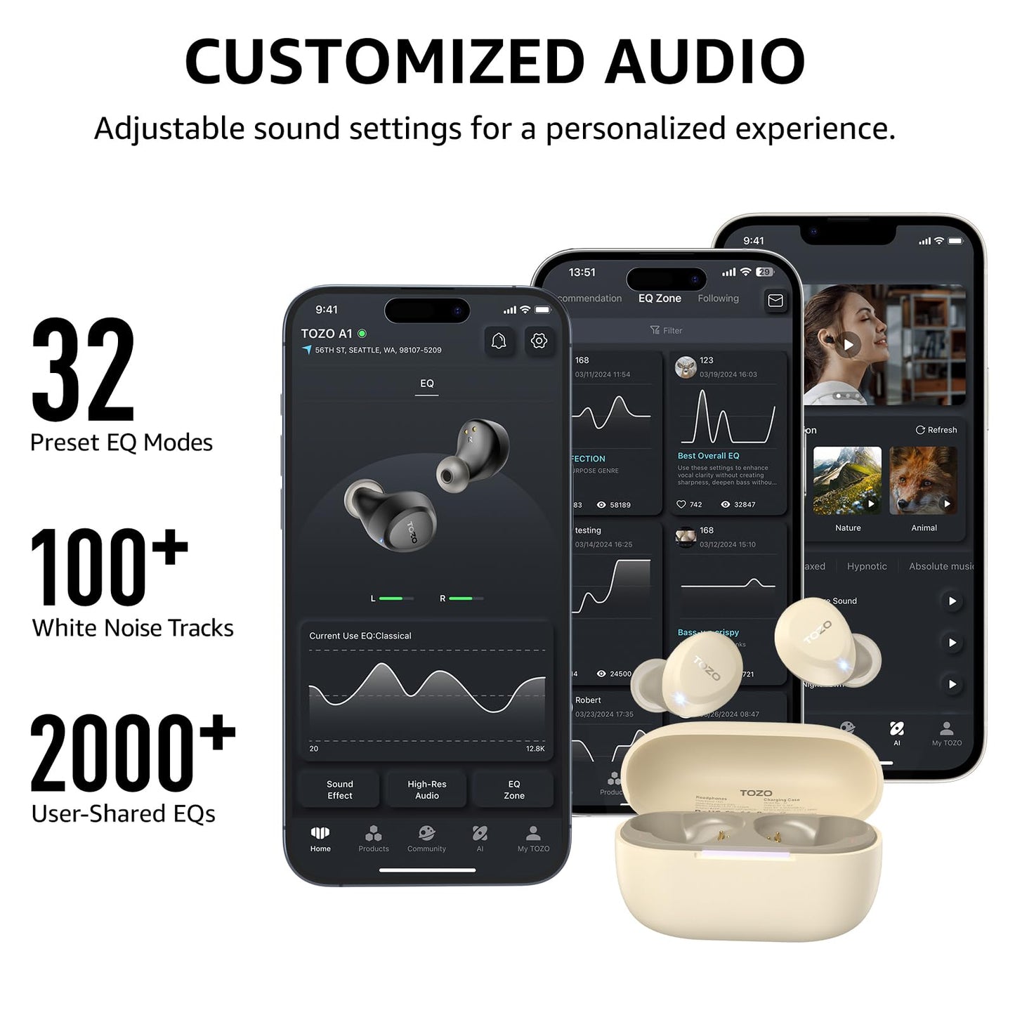 TOZO A1 Wireless Earbuds Bluetooth 5.3 Light Weight in Ear Headphones