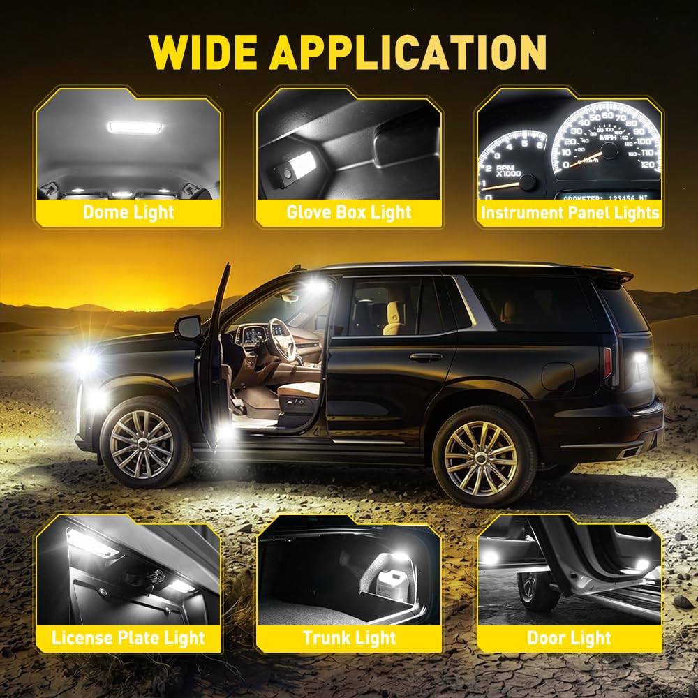 AUXITO 194 LED Bulbs for License Plate Light 168 175 2825 W5W T10 24-SMD 3014 Chipsets 6000K White for Car Dome Door Map Dash Courtesy Cargo License Plate Lights, Pack of 2
