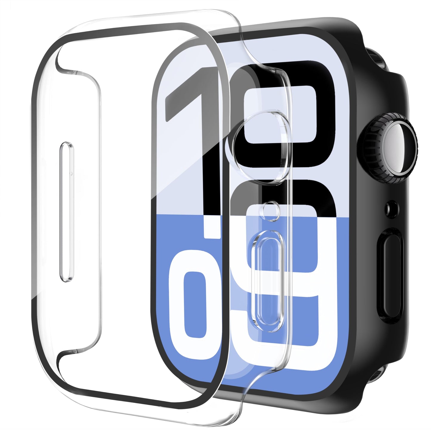 Smiling 2 Pack Case Compatible with Apple Watch SE 3 (2025)/ SE 2/ SE/Series 6/5/4 40mm with Tempered Glass Screen Protector, Hard PC Case Overall Protective Cover- 1 Blue+ 1 Transparent