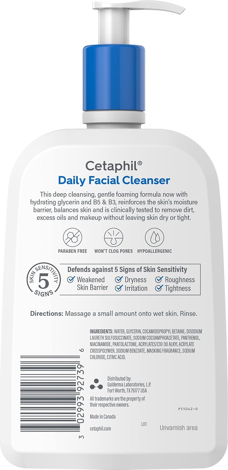 Cetaphil Daily Facial Cleanser, Oily & Combination Skin, 8oz, 3ct