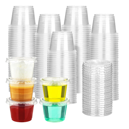 YEEHAW 100 Sets - 2 oz Jello Shot Cups with Lids, Portion Cups, Clear Disposable Plastic Jello Shot Cups for Meal Prep, Salad Dressing, Soufflé, Portion Containers (Pack of 2)