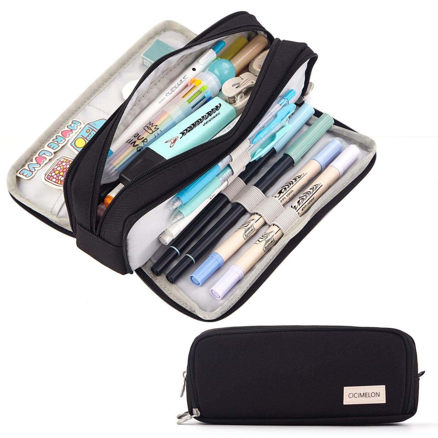CICIMELON Large Capacity Pencil Case 3 Compartment Pouch Pen Bag for School Teen Girl Boy Men Women (Pink)