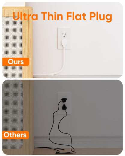 Olcorife Flat Plug Power Strip with 5 FT Extension Cord, 6 Outlets 3 USB Ports(1 USB C), 3 Sided Outlet Extender for Home Office Travel Dorm Room Essentials, White