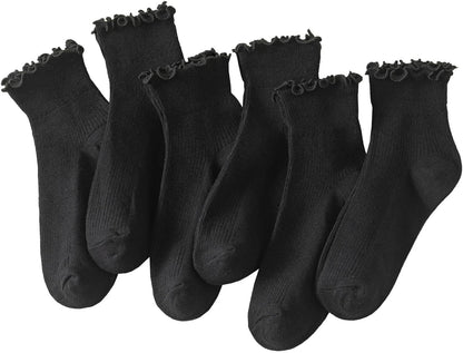Hstyle 6 Pairs of Ruffle Socks Women, Cute Ruffle Ankle Socks