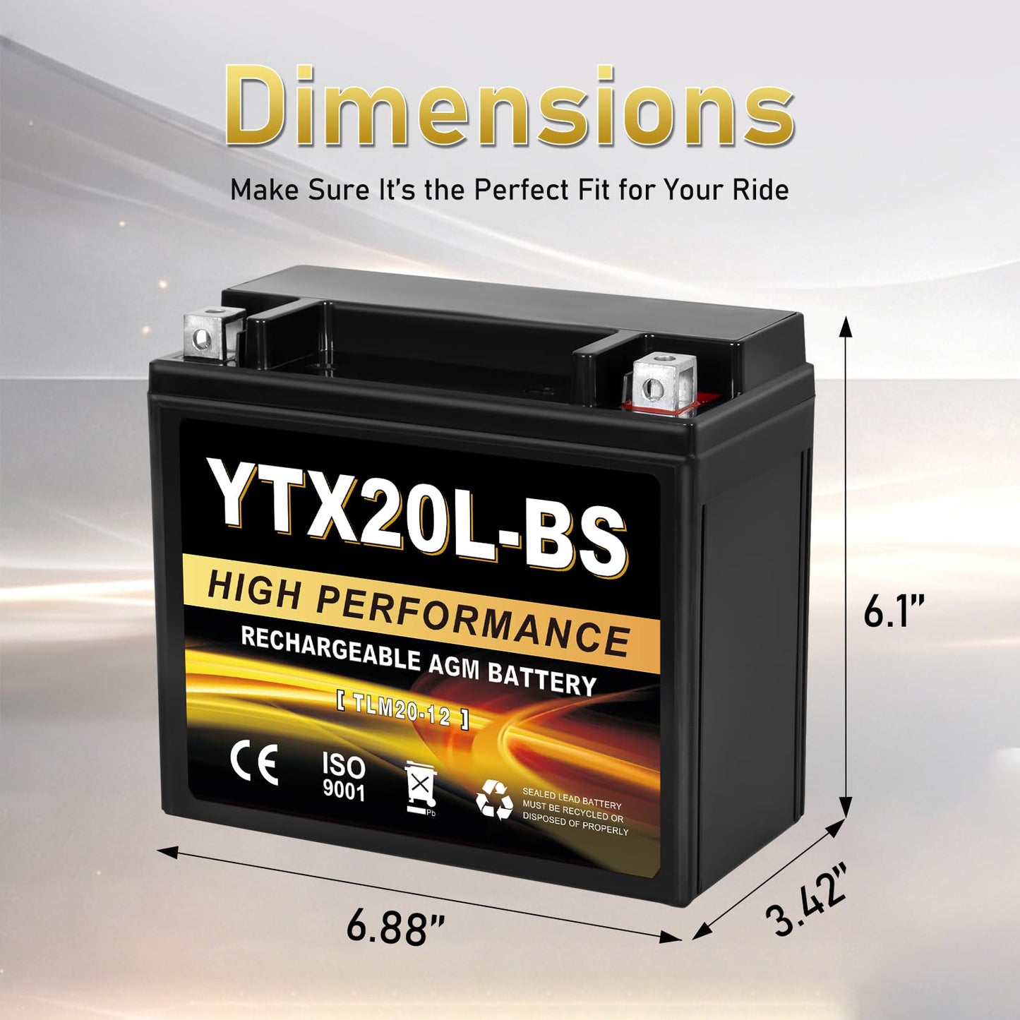 YTX14AH-BS 12V 12Ah Motorcycle Battery, 220CCA Rechargeable Maintenance Free Sealed AGM Battery, Powersport Replacement for ATV, UTV, Scooter