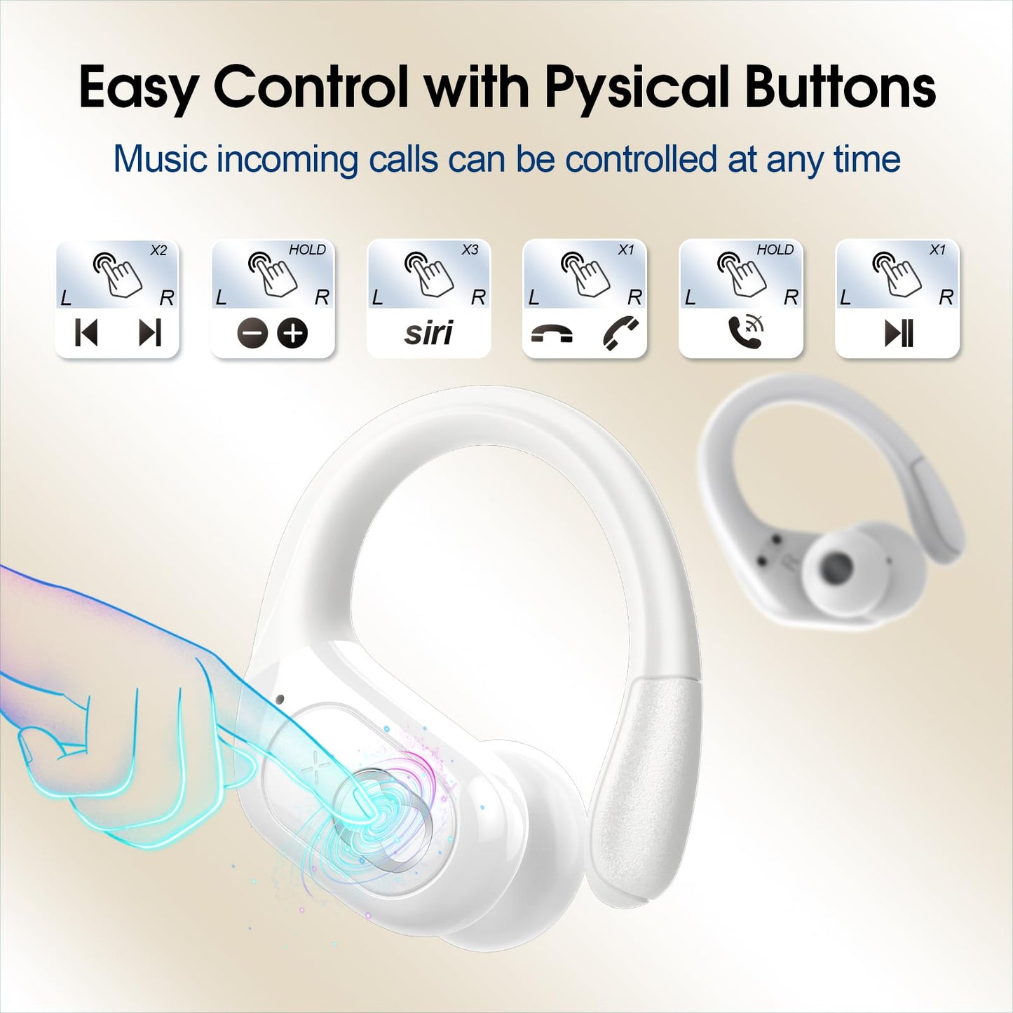 Wireless Earbuds 75H Bluetooth 5.4 Sport Headphones with Earhooks, Black