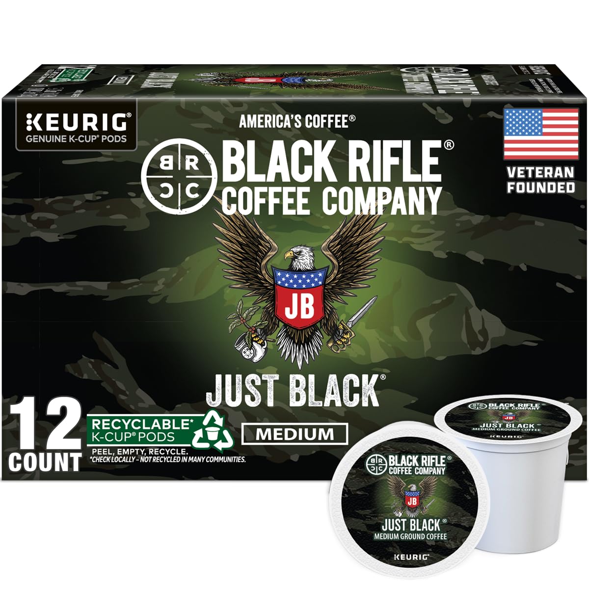 Black Rifle Coffee Medium Roast K Cup Coffee Just Black 32 Count