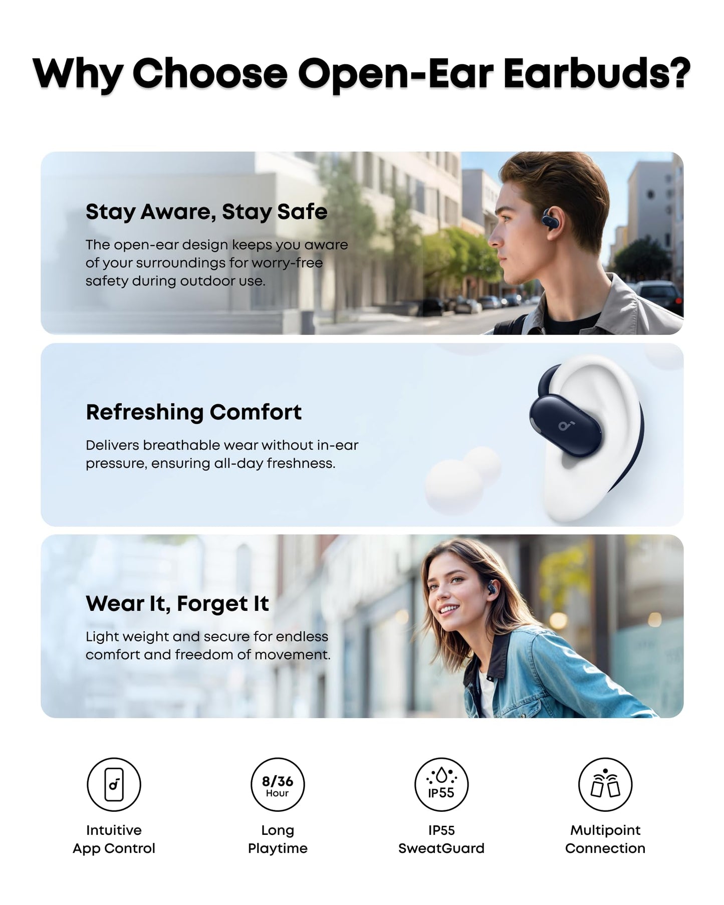 Soundcore V20i by Anker Open Ear Earbuds, Open Ear Headphones True Wireless