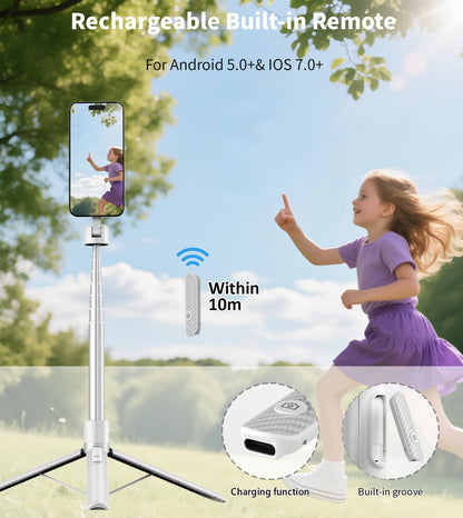 TONEOF 68" Magnetic Aluminum Phone Tripod Selfie Stick for iPhone & Android