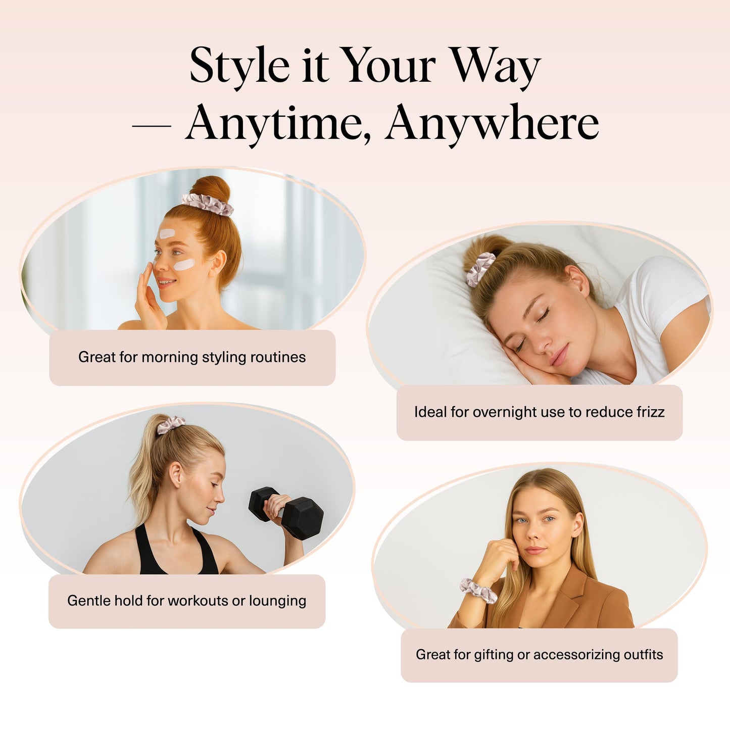 Kitsch Ultra-Petite Satin Scrunchies for Women - Eucalyptus, 6pcs
