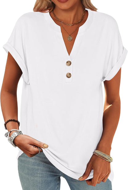 ANRABESS Womens Short Sleeve Henley Tops Summer Shirts Dressy Casual Blouse