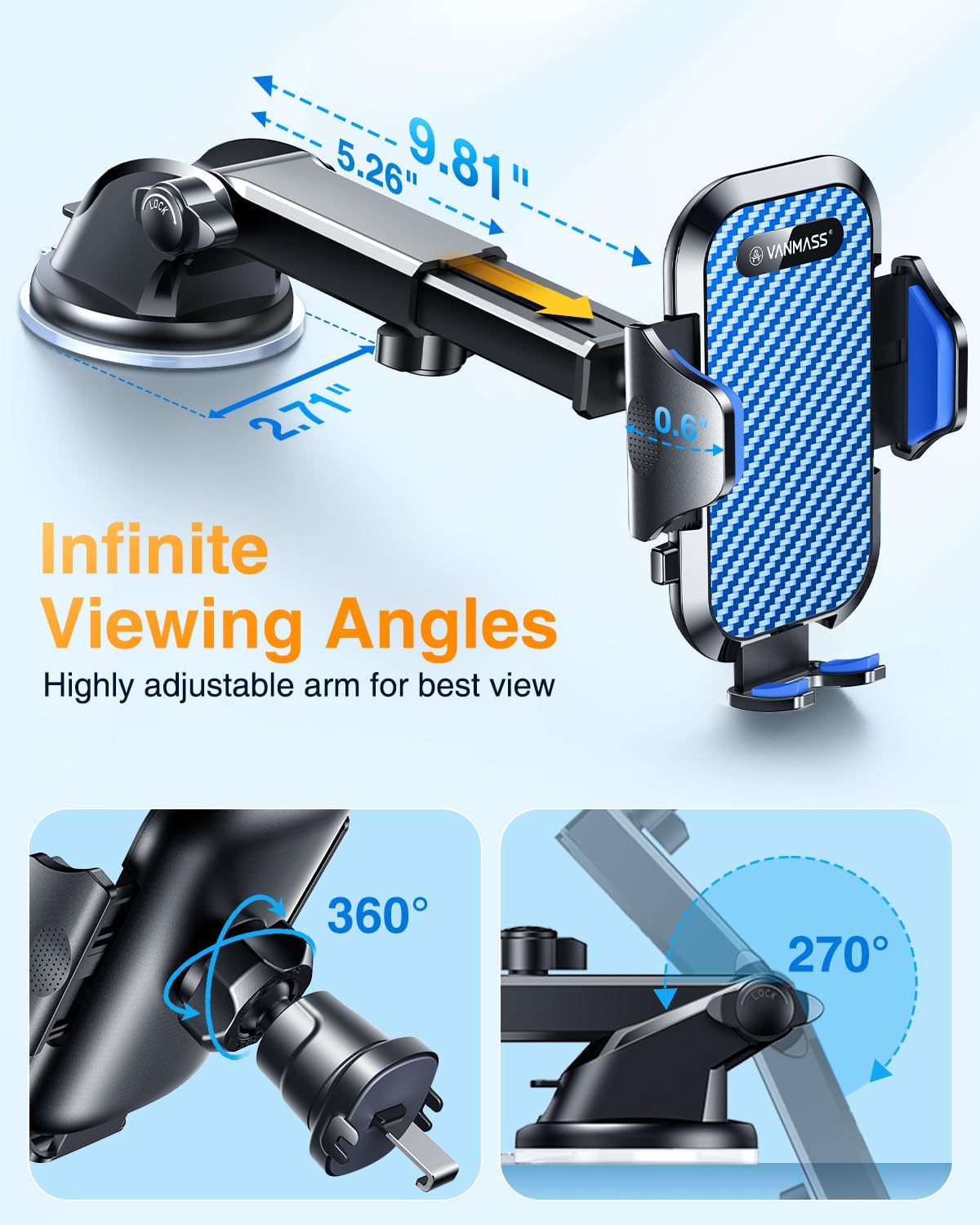 VANMASS Car Phone Holder 2026 Ultimate Military-Grade Strongest Suction & Clip Windshield Dashboard【Newest Best Strongest】Cell Phone Shower & Wall Mounts for iPhone 17 Pro Max 16 15 14 13 Android