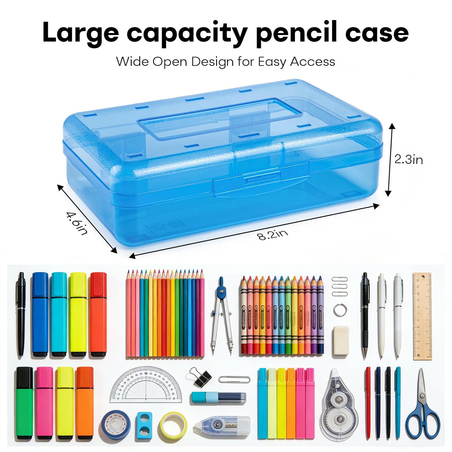 Clear Plastic Hard Pencil box Case with Personalized Sticker for Girl Boy