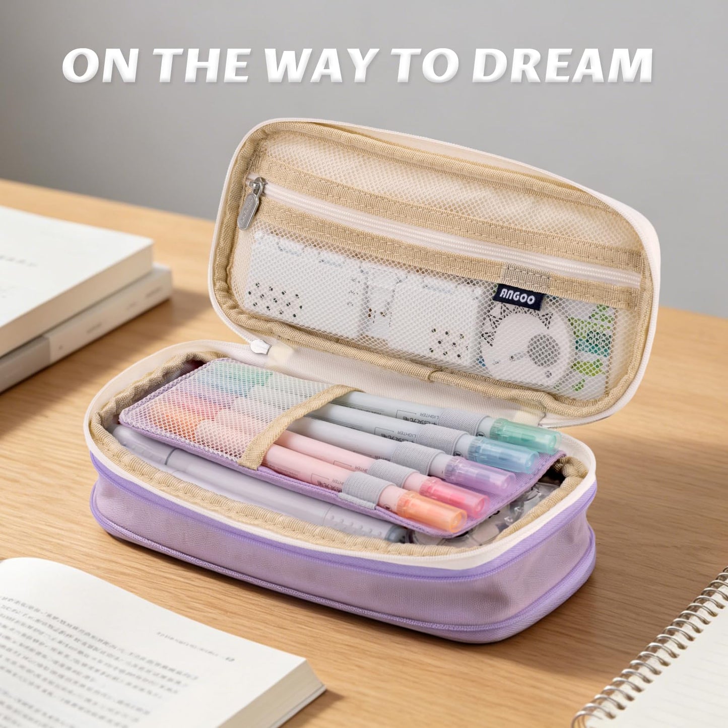 EASTHILL Big Capacity Pencil Pen Case Office College School Large Storage High Capacity Bag Pouch Holder Box Organizer Blue (Pink)