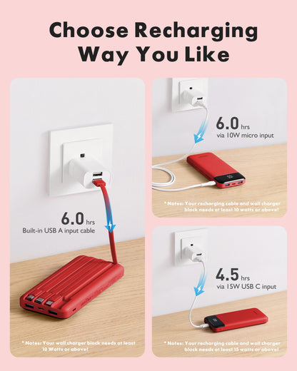 charmast Power Bank Portable Charger with Reinforced Built-in 4 Cables