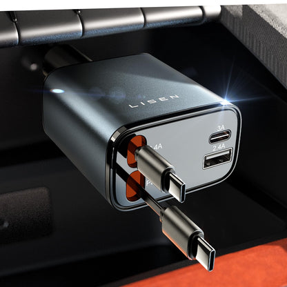 LISEN Retractable Car Charger, 84W Car Charger USB C Fast Charge, 4 in 1