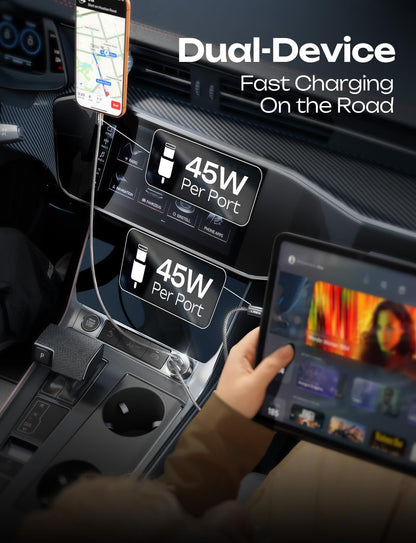 LISEN 90W USB C Car Charger USB C Fast Charge, 45W PD&QC 3.0 Fast Car Charger
