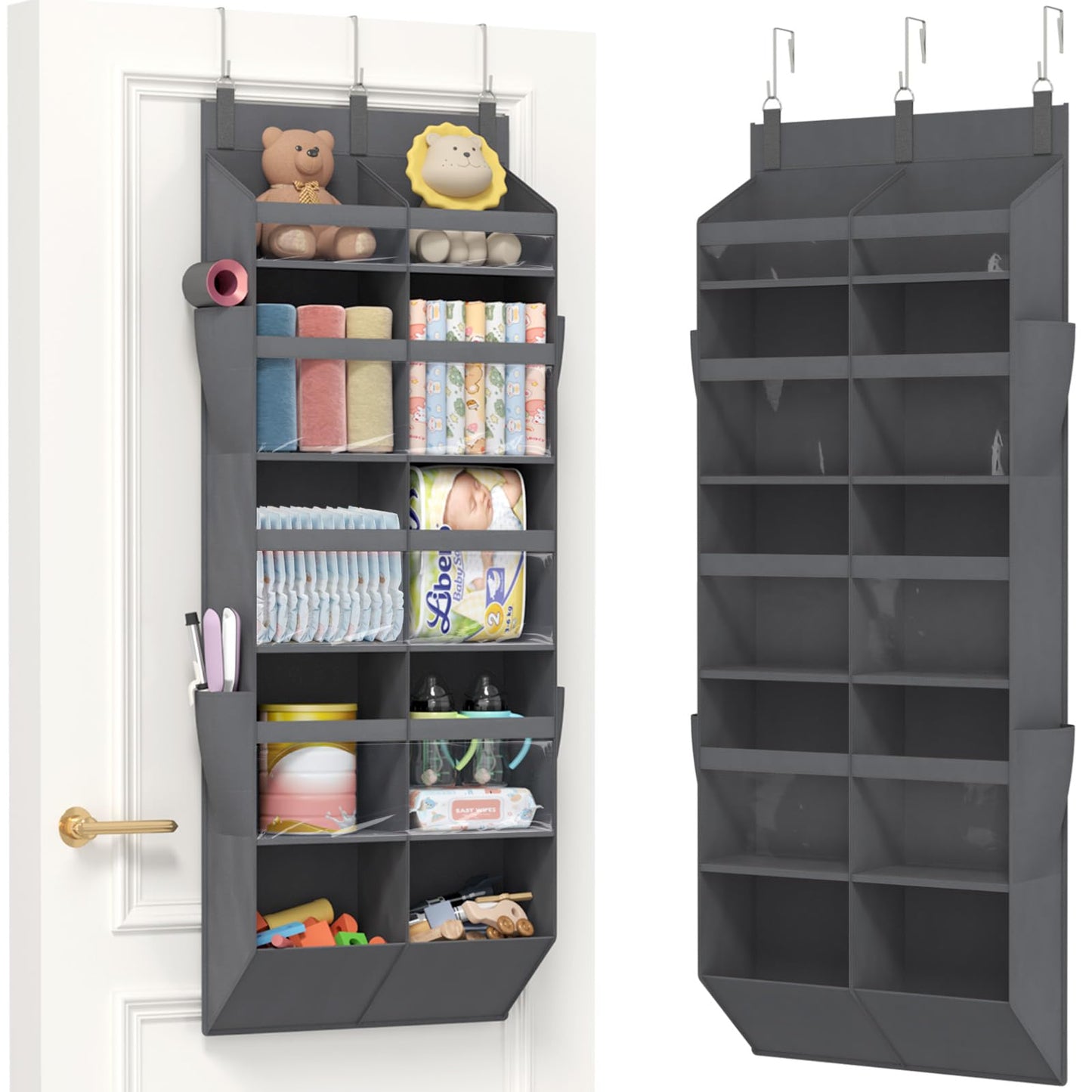 Lifewit 1 Pack Over the Door Organizer, 5 Section Hanging Storage, Beige
