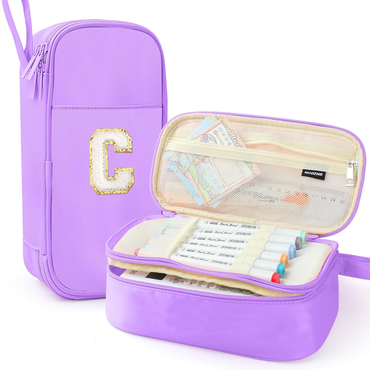 Cute Large Pencil Case Pouch,Personalized Initial Pencil Bag for Girls Boy
