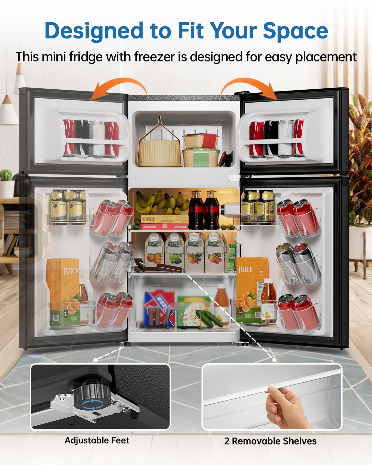 3.2 Cu Ft Mini Fridge with Freezer, Single Door Upright Freezer