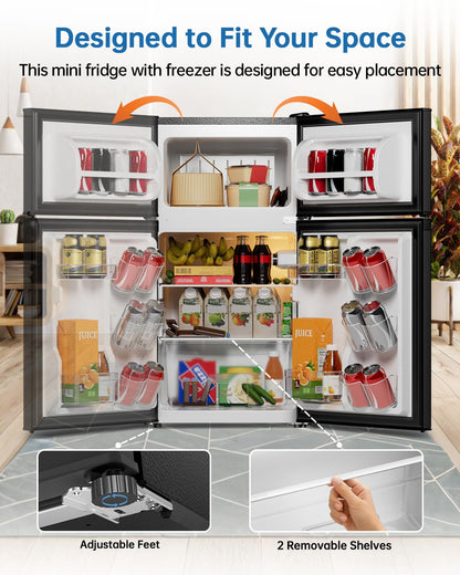 3.2 Cu Ft Mini Fridge with Freezer, Single Door Upright Freezer