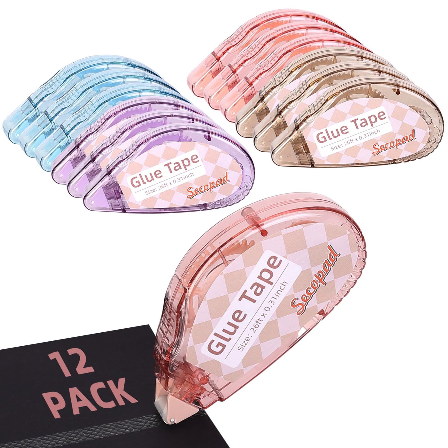 Secopad Scrapbook Tape, Glue Tape for Crafts, 4 Pack, Light-Colored Shell