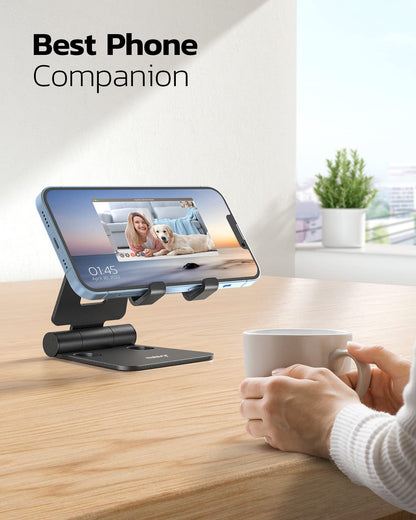 Nulaxy Full Aluminum Dual Folding Cell Phone Stand for Desk, Silver