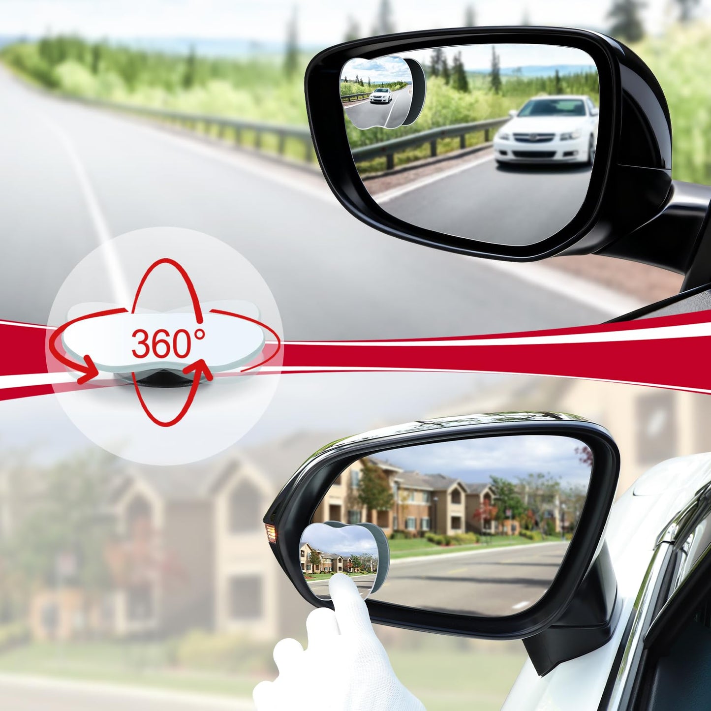 LivTee Blind Spot Mirror, 2" Round HD Glass Frameless Convex Rear View Mirrors Exterior Accessories with Wide Angle Adjustable Stick for Car SUV and Trucks, Pack of 2