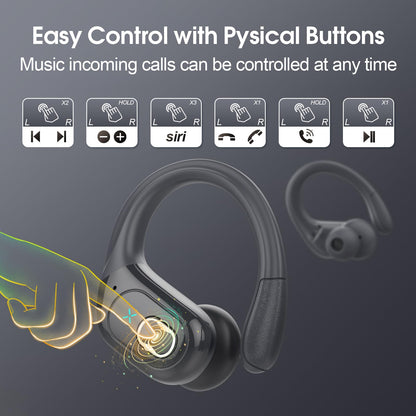 Wireless Earbuds 75H Bluetooth 5.4 Sport Headphones with Earhooks, Black