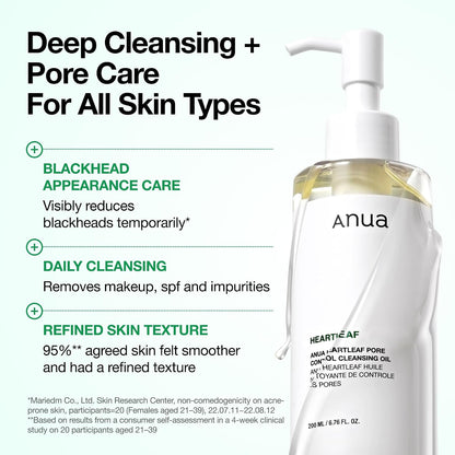 Anua Heartleaf Pore Control Cleansing Oil, Korean Skincare, 6.76 fl.oz