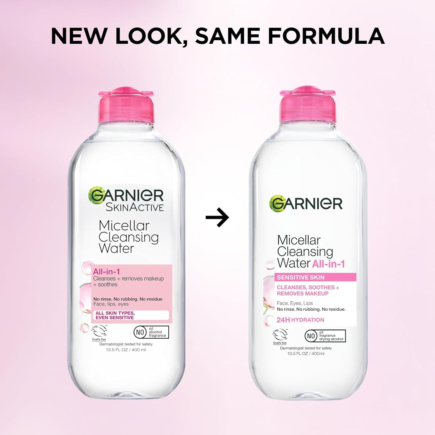 Garnier Micellar Water, Hydrating Facial Cleanser & Makeup Remover, Suitable for Sensitive Skin, Vegan, Cruelty Free, 13.5 Fl Oz (400mL), 1 Count