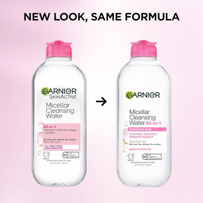 Garnier Micellar Water, Hydrating Facial Cleanser & Makeup Remover, Suitable for Sensitive Skin, Vegan, Cruelty Free, 13.5 Fl Oz (400mL), 1 Count