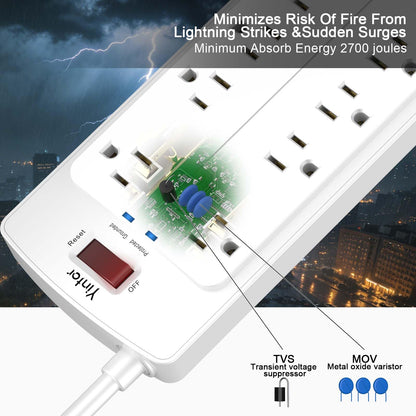 Yintar 6Ft Surge Protector Power Strip with 8 Outlets and 4 USB Ports