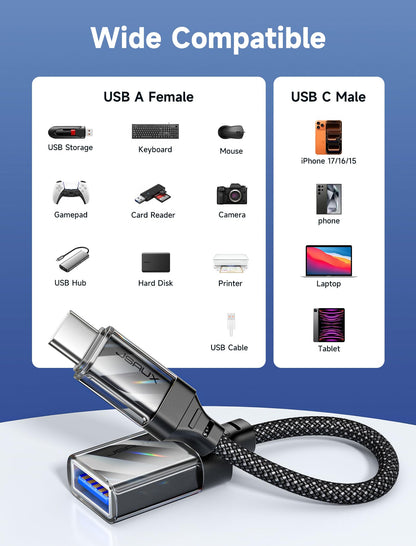 JSAUX USB C to USB 3.0 Adapter [2 Pack], USB C Male to USB Female OTG Cable Adapter Compatible with MacBook Pro/Air, iPhone 17 Pro Max/iPhone Air/16e/16/15 Series, Samsung Galaxy S25/S24/S23-Black