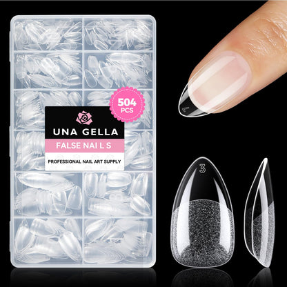 UNA GELLA 504Pcs Medium Pointed Almond Nail Tips, X-Soft Almond Gel Nails