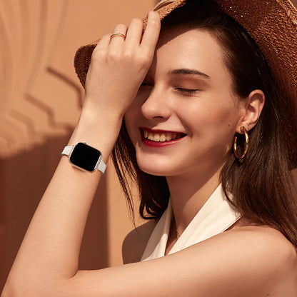 Charlam Slim Leather Band Compatible with Apple Watch Bands for Women 40mm 38mm 41mm 42mm 44mm 45mm 46mm, Top Grain Genuine Leather Strap Thin Wristband for iWatch Series 11 10 SE 9 8 7 6 5 4 3 2 1