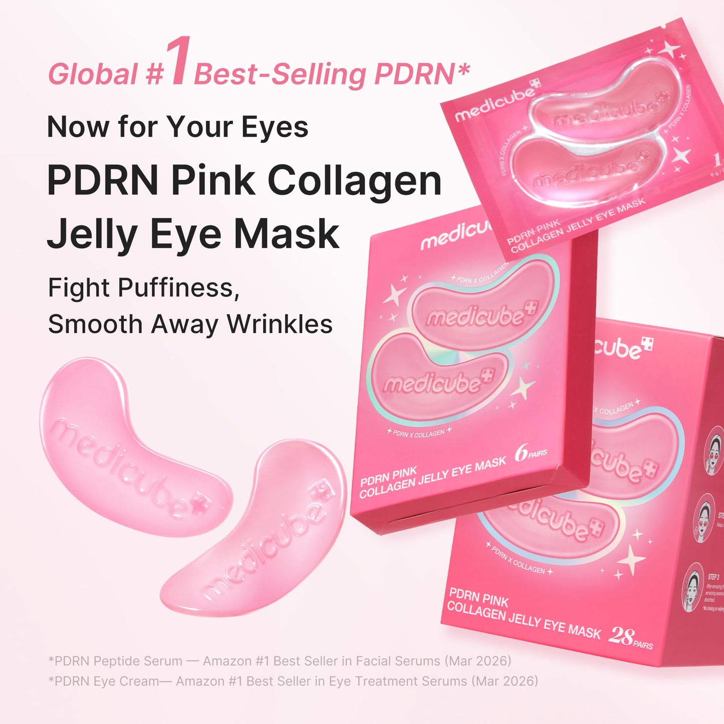 medicube Jelly Eye Mask PDRN Pink Collagen - Hydrogel Eye Patches, 50 Pairs