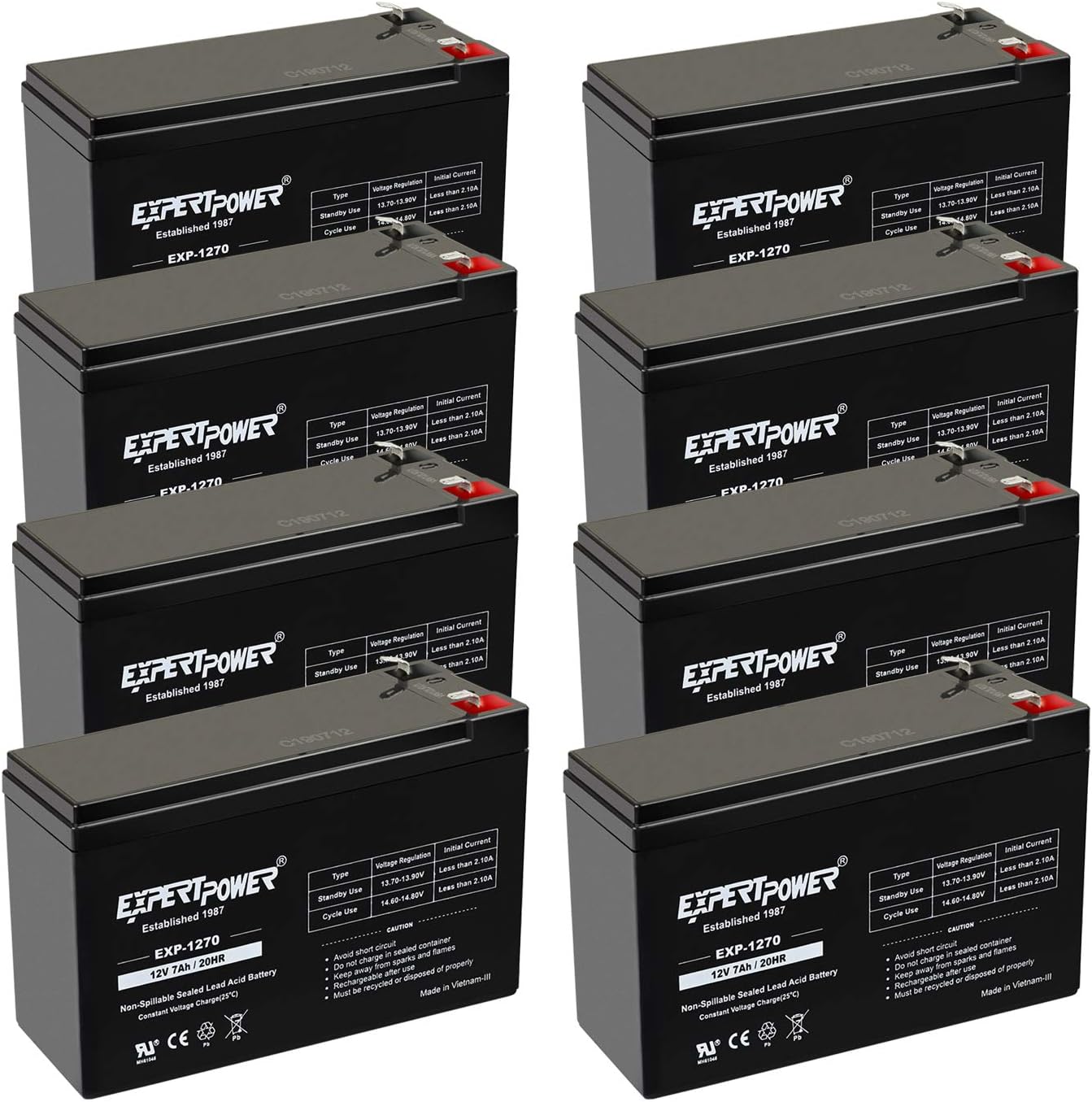 ExpertPower EXP1270, 12V 7Ah Battery SLA Rechargeable with F1 Terminals