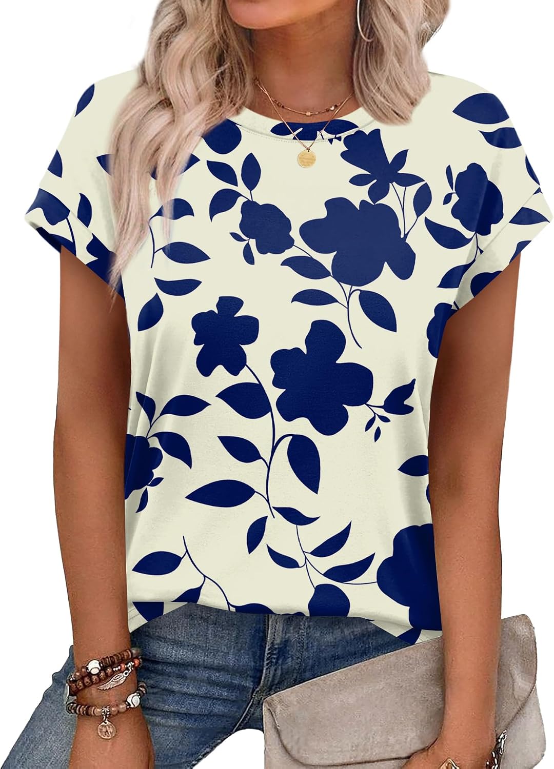 Alaroo Womens Summer Tops Short Sleeve Shirts Crew Neck Tshirt Cute Trendy Tunic Blouses (S-3XL)
