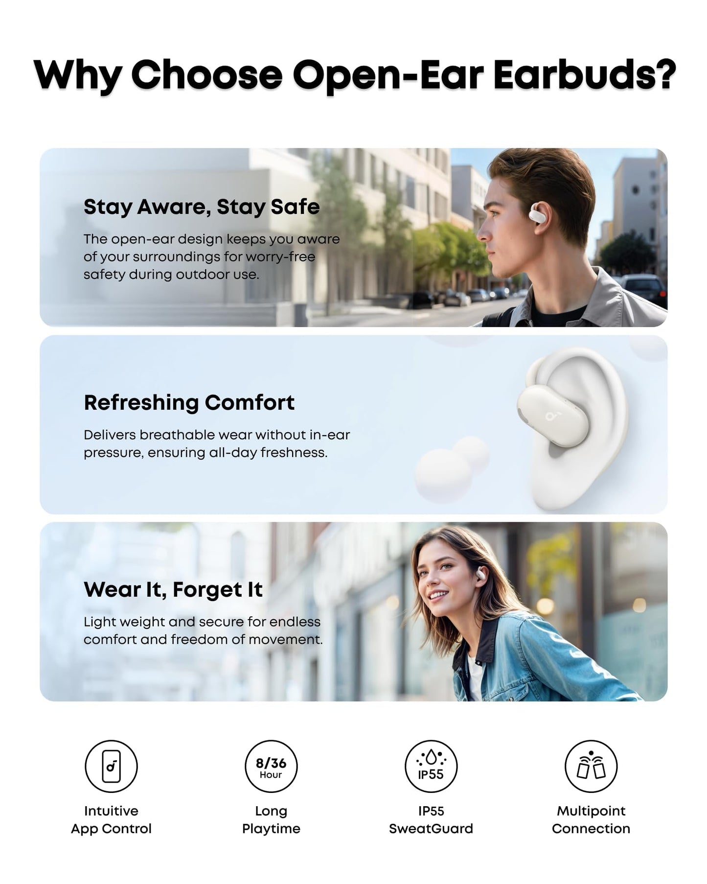 Soundcore V20i by Anker Open Ear Earbuds, Open Ear Headphones True Wireless
