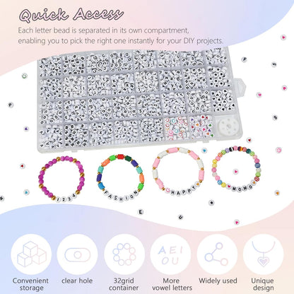 Looconi 810pcs Gold Letter Beads Square 6x6mm White Cube Acrylic Alphabet A-Z with Heart Pattern and Crystal Line for Jewelry Making